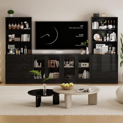 TUSY 4-Piece Large TV Stand with Bookshelves for TVs up to 75