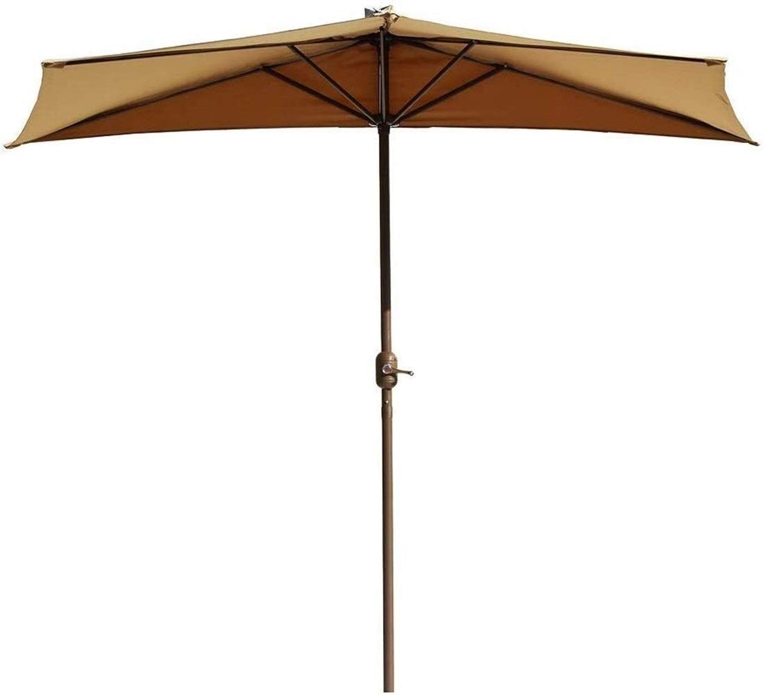 WDSOPK Outdoor 2.7m Parasols Khaki Half Wall for Garden Patio Balcony Small Terrace, Semi Round Circular Umbrella with Crank