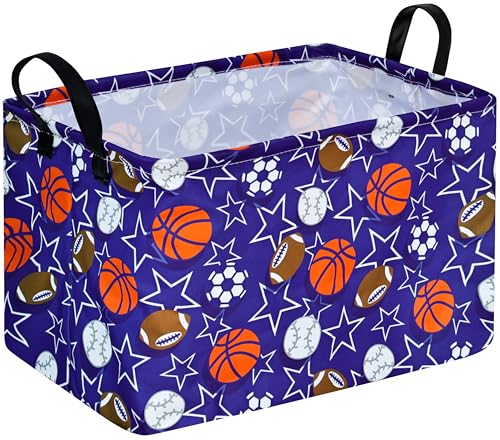Image of Rectangle Gift Storage Basket Home Shelf Storage Basket Organizer Box Clothes Laundry Hamper Nursery Basket Laundry Basket with Handles (Star Ball)