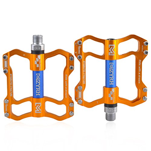 Thinktop 8 Bearing Mtb/Bmx Road Mountain Bike Platform Pedals Flat Sealed Lubricate Bearing Axle 9/16 Inch (Gold) #TOP1