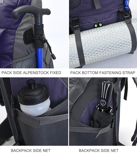 Bseash 50L Hiking Backpack, Water Resistant Lightweight Outdoor Sport Daypack Travel Bag for Camping Climbing Skiing Cycling (Dark Purple - With Shoe Compartment) - Image 4