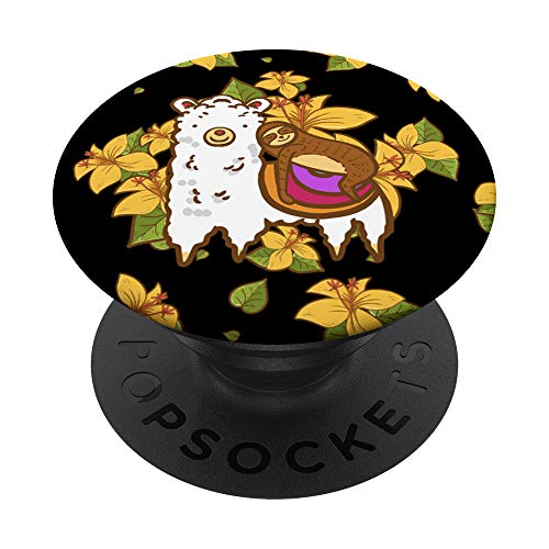 Sleeping Sloth Llama Flowers Cute Alpaca Animal Lover PopSockets PopGrip: Agarre intercambiable para Teléfonos y Tabletas