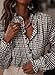 Astylish Women's Button Down Plaid Shirt Casual Tops 2025 Fall Flowy Long Sleeve Ruffle V Neck Trendy Checkered Blouses Coffee X-Large