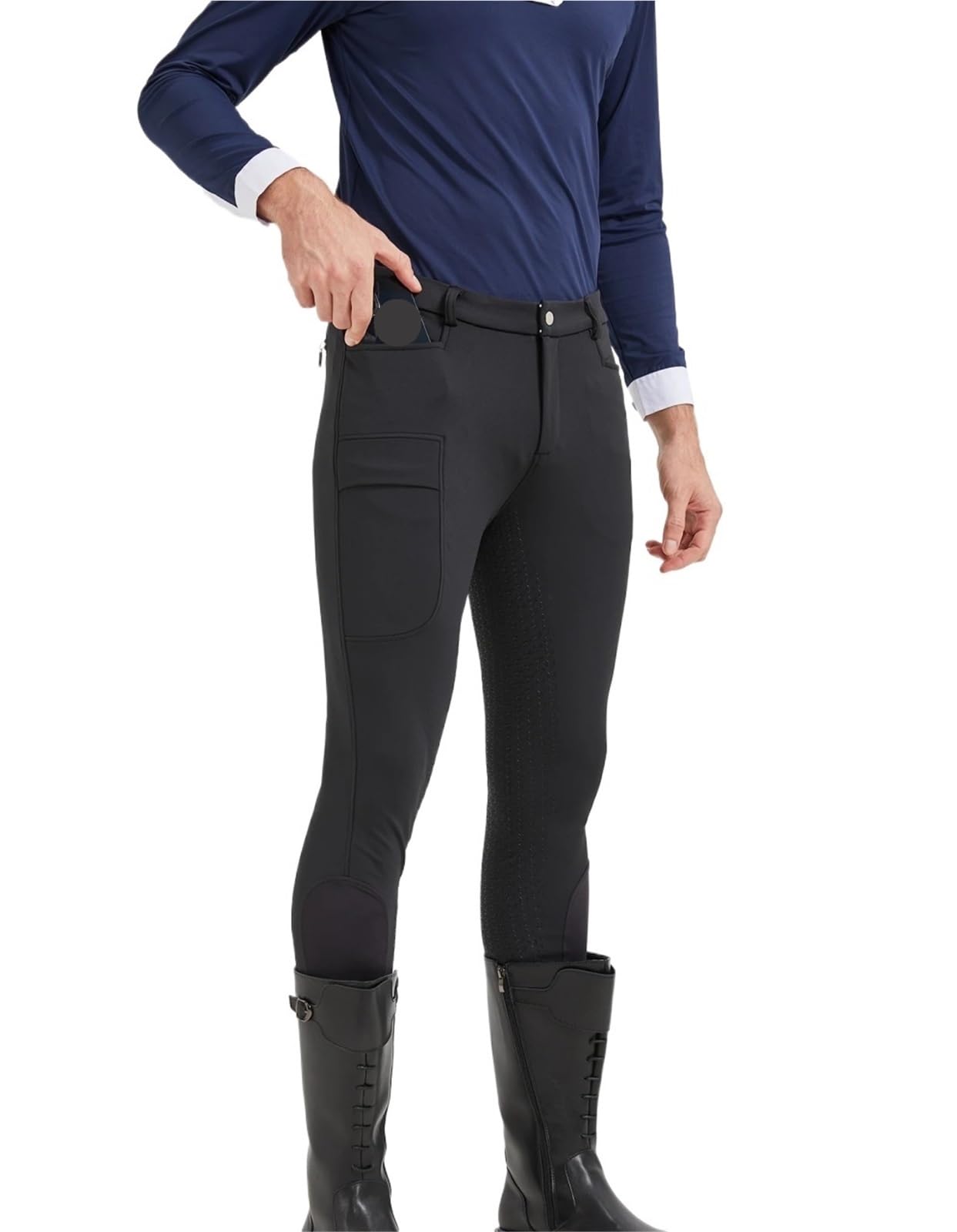 Pantalones Montar a Caballo Mujer Pantalones ecuestres Profesionales for Hombre, de Silicona, elásticos y Secado rápido(Black,XXL)