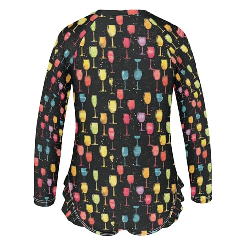 Color Colorful Glass Girls Long Sleeve Rashguard Swimsuit UV Protection One-Piece Swimwear Bathing Suit B04045253