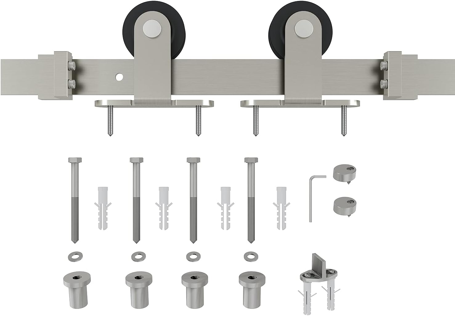 Bеѕt Cуbеr Mоndау 🔥 JUBEST Satin Nickel Sliding Barn Door Hardware Kit Single Door Flat Track Kit Top Mounted Roller 5FT