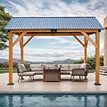 Fir Wood Carport Pavilion Gazebo with Galvanized Steel Roof, Slanted Steel Roof for Rain and UV Protection, Outdoor Shelter for Patio, Garden, and Backyard, Wooden Frame, All-Weather Protection