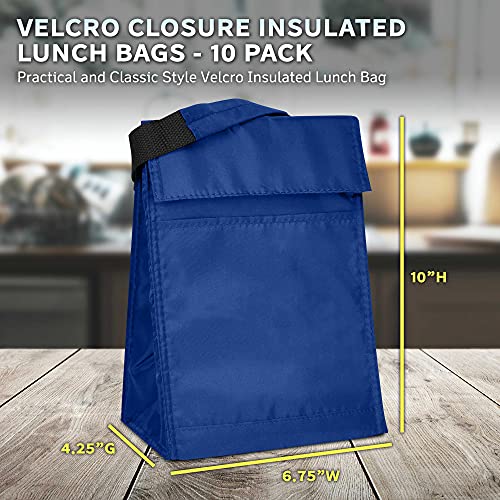 Discount Promos 10 Hook And Loop Insulated Lunch Bags Set - Polyester, Durable, Vibrant, Reusable - Blue #TOP4