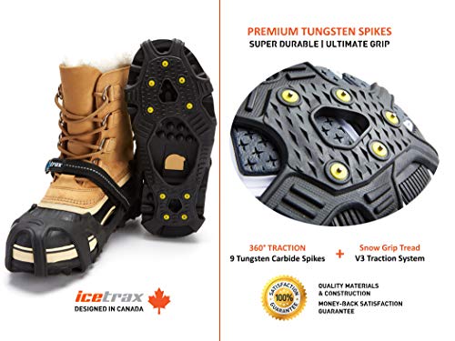 ICETRAX Pro Winter Ice Grips for Shoes and Boots - Ice Cleats for Snow and Ice, StayON Toe, Reflective Heel (V3 Tungsten with Straps, S/M (Men: 5-9 / Women: 6.5-10.5)) - Thumbnail 3