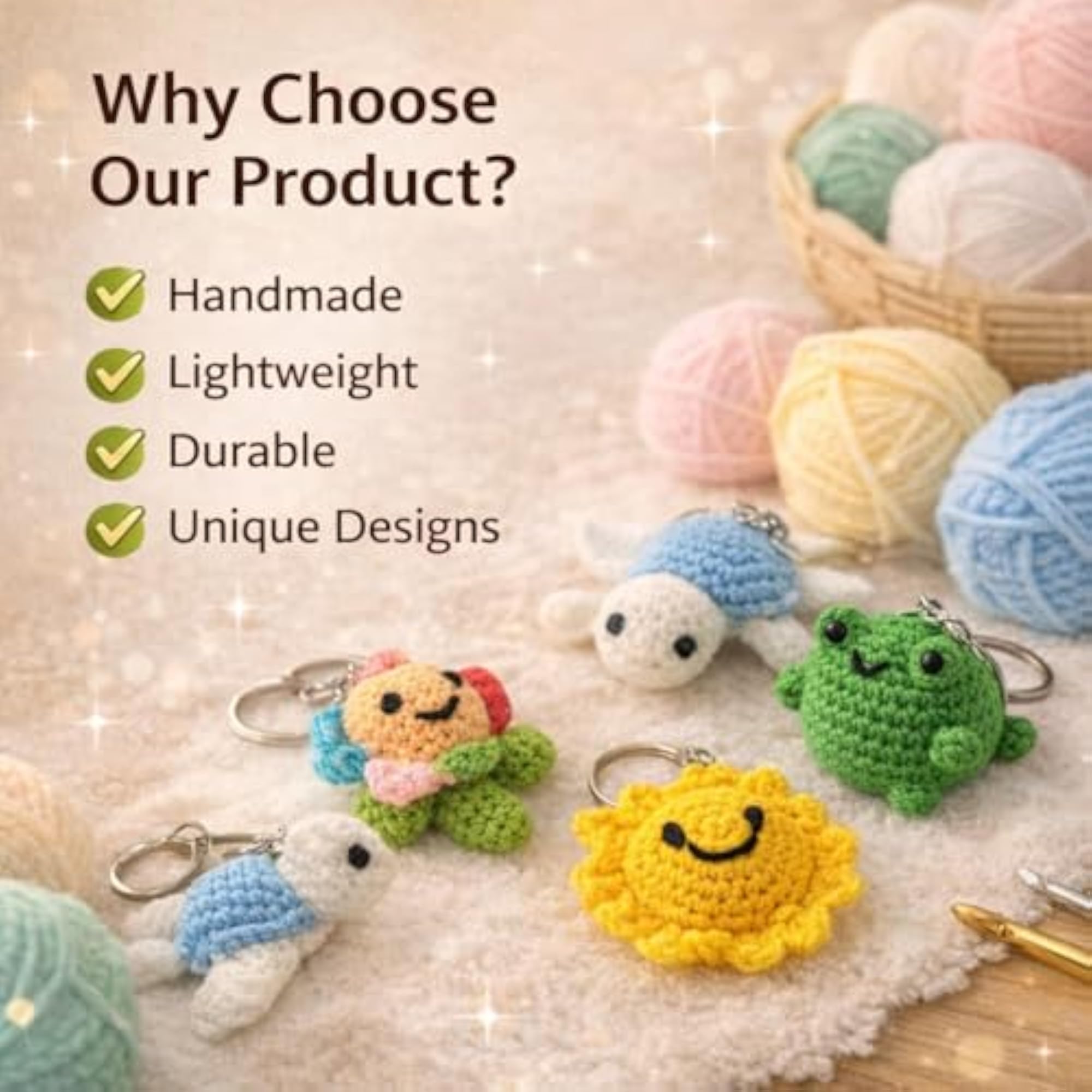 Amigurumi Keychain Set of 4 - Assorted Animals & Flowers