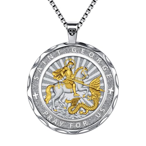 OigvcoTe Silver Gold St George Necklace Catholic Medal