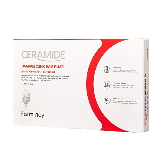 FARMSTAY CERAMIDE DAMAGE CLINIC HAIR FILLER - Nourishing Hair Treatment Mask With Ceramide for Damaged Hair. 0.44 fl oz * 10 pcs