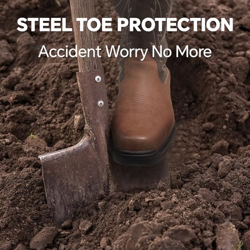 ANGRYRAM Cowboy Work Boots for Men Waterproof Square Toe Leather Western Boots Puncture Resistant Indestructable Steel Toe Safety Boots for Men3