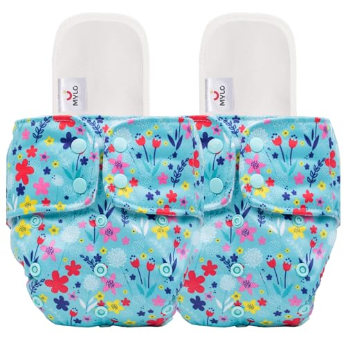 Image of Mylo Leak-Proof Baby Cloth Diaper Combo (2 Diapers + 2 Inserts) | Free Size (3M-3Y) | High Absorption | Quick Dry | Oeko-Tex Certified | Washable - Floral Spring 2