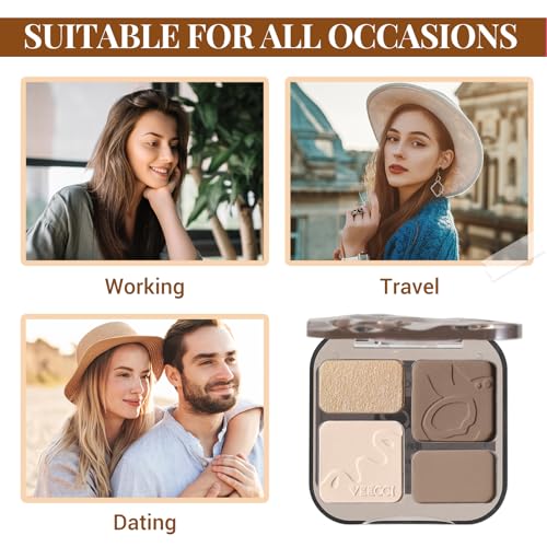 YiGuMy Face & Body Contour Palette - Highlighter Makeup Powder Stick with Glow Bronzer, Blush & Shimmer Cream, Korean Natural Glow, Gold/Silver/Vintage Non-Greasy Skin Tone (V1 Coconut Milk)