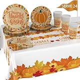 Thanksgiving Plates Napkins Cups Tablecloth SERVE 24 Disposable Tableware Paper Plates Cups Napkins