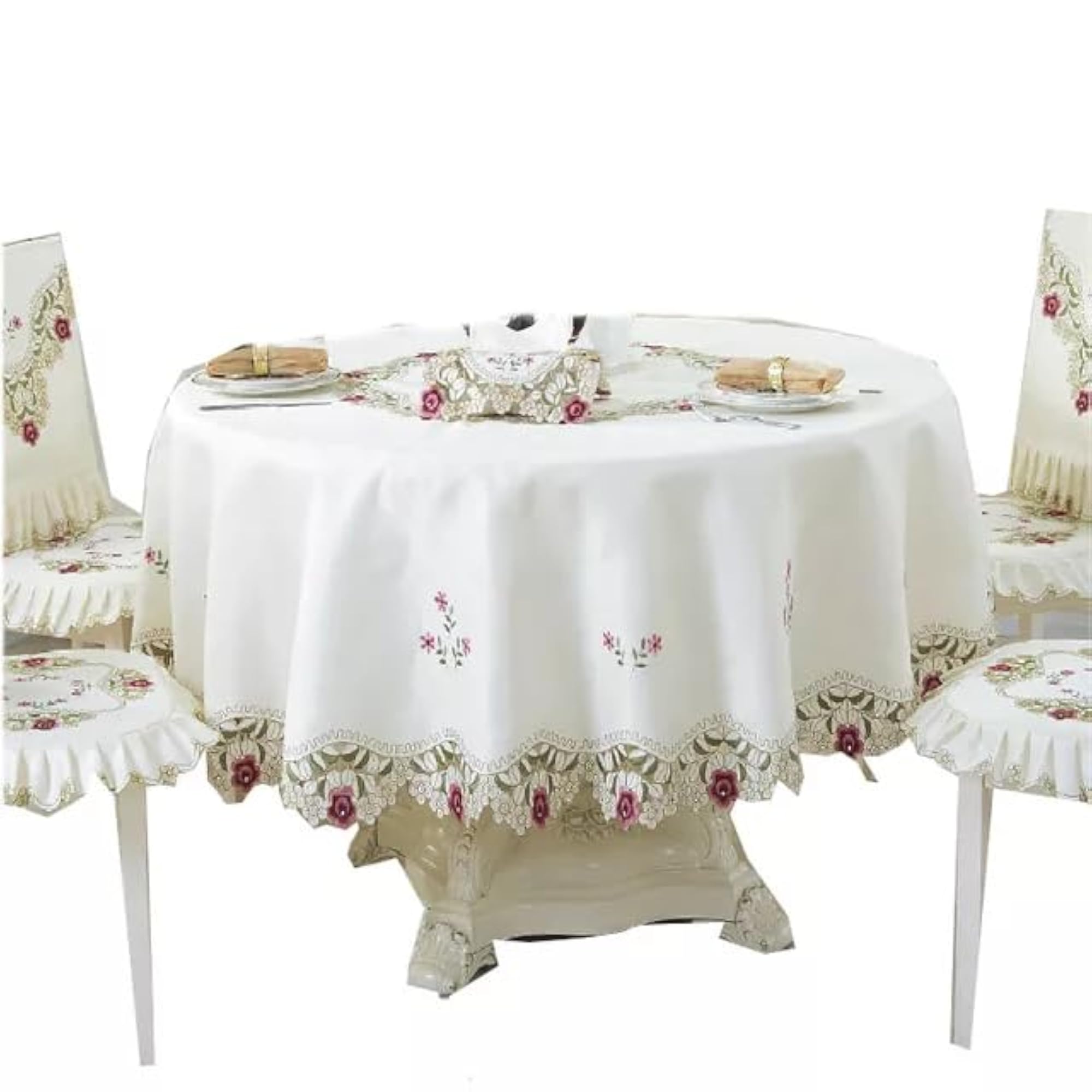 Satin Embroidery Cut Work Round Table Cover