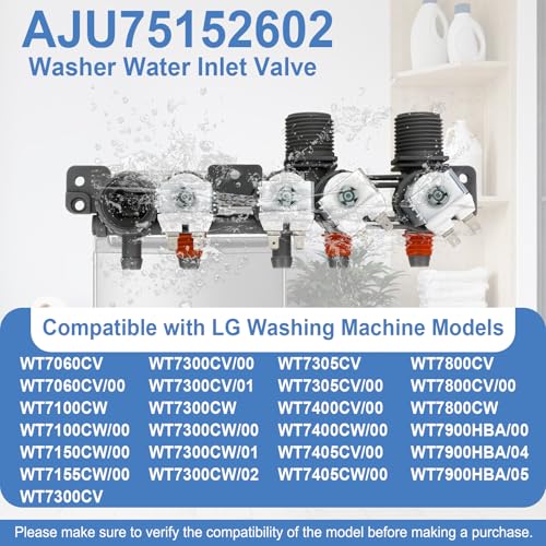 AJU75152602 Washer Inlet Valve Assembly Compatible with LG Washing Machine WT7100CW, WT7150CW, WT7300CV, WT7300CW, WT7400CW, WT7800CW, WT7900HBA, WT7305CV, WT7400CV, Replaces 5221EA1008S, AP6335382 by Lmkai - Image 3