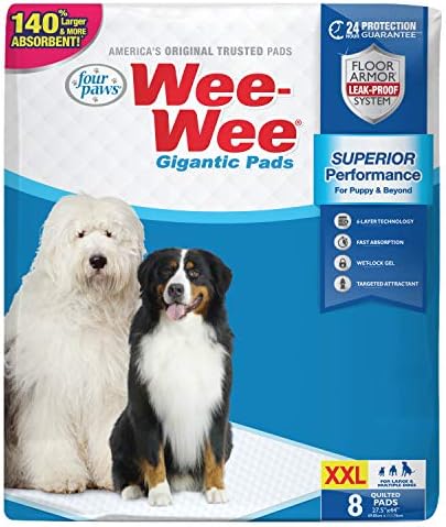 Four Paws Wee-Wee Pee Pads for Dogs and Puppies Training l Gigantic, XL, Standard & Little l Absorbent Pee Pads for Training Puppies, Leak-Proof 6-Layer Technology, 24 Hour Protection Guaranteed
