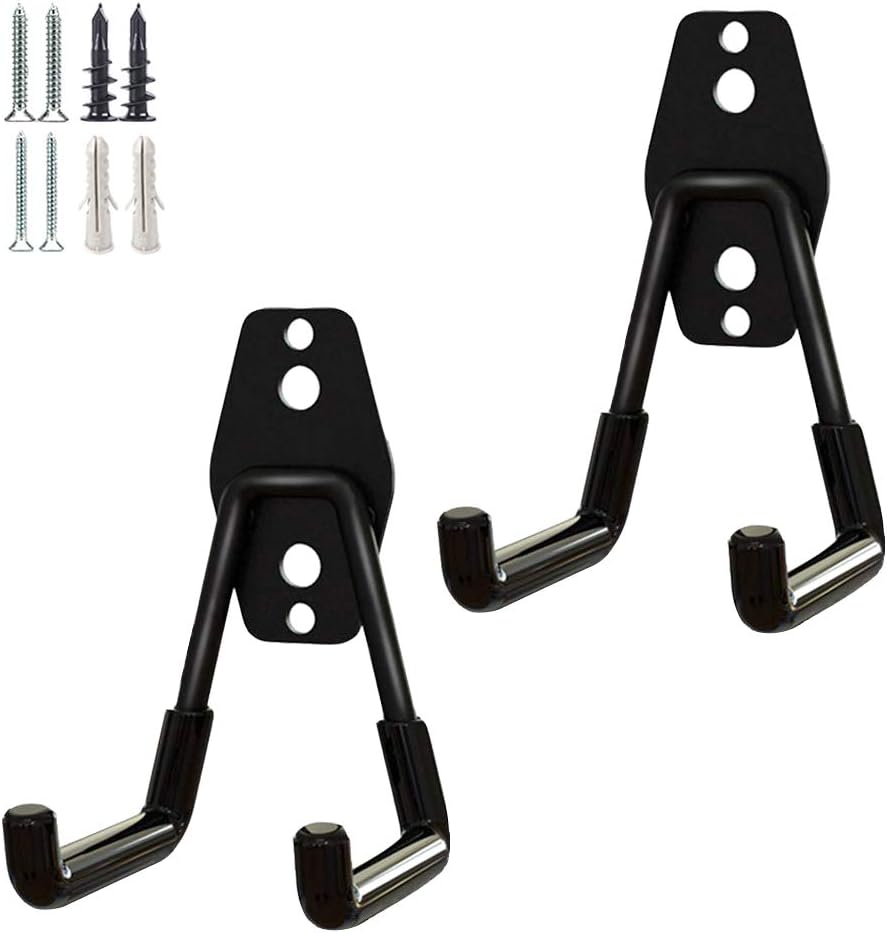 GeeWatom 2 Pack Garage Storage Utility Hooks,Garage Garden Tool Organizer,Steel Wall Mount Hooks, Garden Small U Hooks (Black)