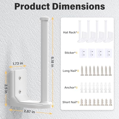 Ginyoyo Pacote com 4 organizadores de chapéus, adesivo/suporte de perfuração para parede, armazename