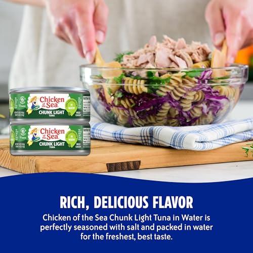 Image of Chicken of the Sea Wild Caught Chunk Light Tuna, 5 Ounce Cans, 24-Count - High Protein 100% Classic Chunk Tuna in Water - Delicious, Easy, Nutritious Ready to Eat Meals, 25% Less Sodium