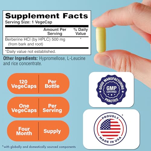 Image of Health Thru Nutrition Berberine HCl 500mg 120 Servings | Clinical Strength Supplement | Certified Vegan | Non-GMO | Soy Free | 3rd Party Tested
