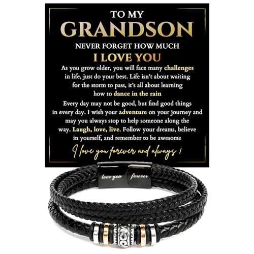 To My Grandson Bracelet Grandson Bracelet From Grandma Grandsons Gift From Grandparents Anniversary Graduation Valentine Christmas Birthday Gifts For Grandsons With Message Card And Gift Box