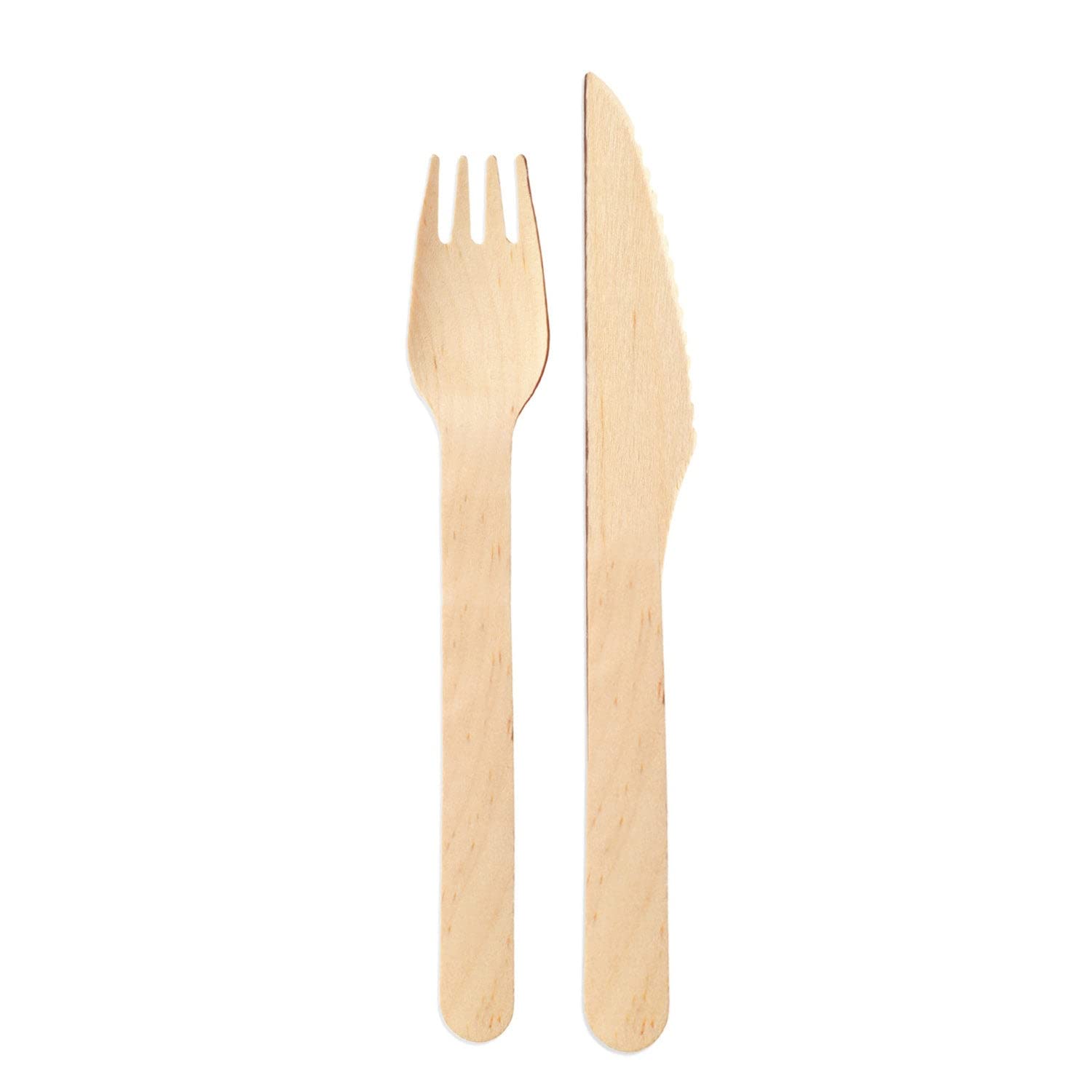 Wisefood Set di posate monouso in legno di betulla – 200 Sest – 10 forchette in legno, 10 coltelli in legno 16,5 cm – 20 posate monouso 16 cm – posate da festa biodegradabili in legno