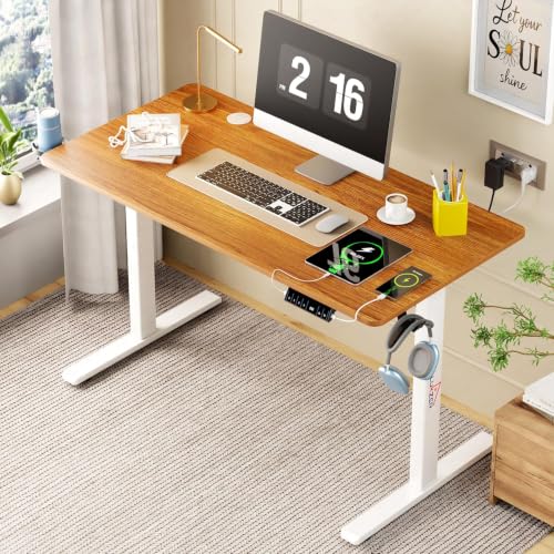Image of Lukzer Electric Height Adjustable Desk with USB & Type-C Port 3 Memory Preset Advance Controller Ergonomic Work from Home Study Table(EST-003 /UC-White & Oak Brown /120 x 60 cm)DIY with 3-Year Warranty