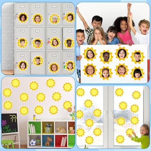 Image of gisgfim 80Pcs Summer Sun Cutouts Sunshine Decorations Bulletin Board Yellow Sun Paper Cut-Outs Classroom Decor for Boy Girl DIY Craft Photo Wall Door Summer Kindergarten Preschool Party Favor Supply