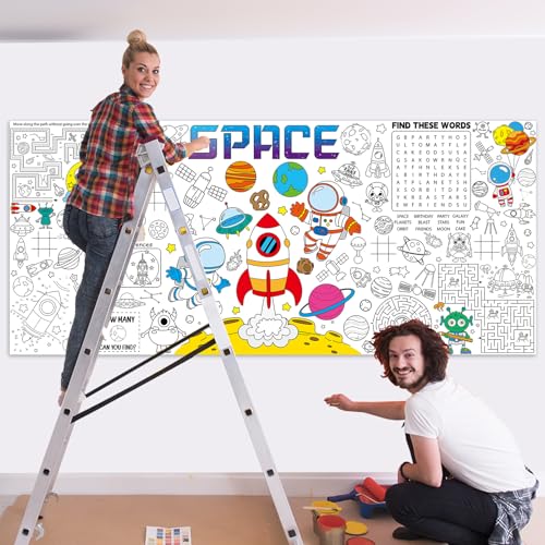 Image of Naozinebi Outer Space Giant Coloring Poster Large Coloring Tablecloth Big Paper Sheet Page Solar System Table Cloth DIY Activity Game Art Crafts Mat Wall Home Party Decoration Supplies