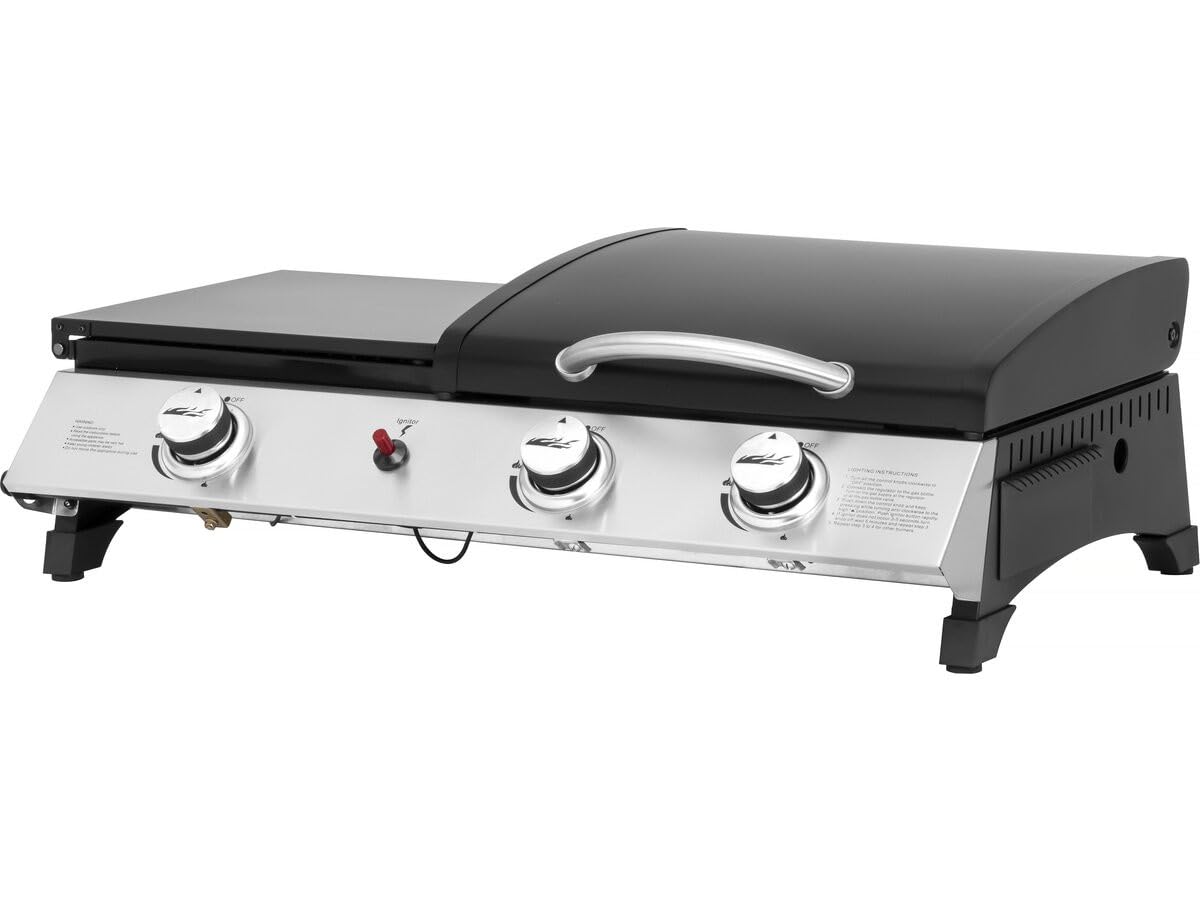 Plancha gaz avec Couvercle Rasio - 7.5 KW - 3 brûleurs - Noir