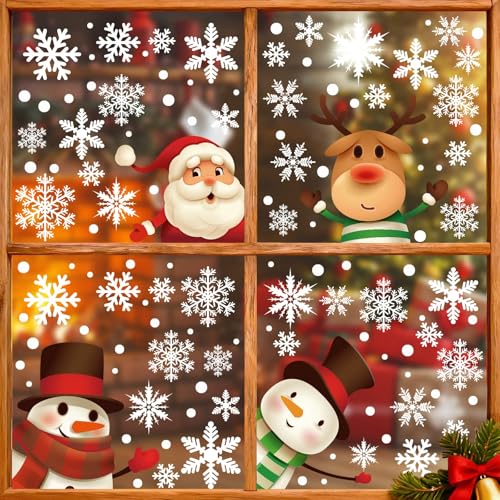 Garma 526pcs 10Sheets Christmas Snowflakes Window Decorations Clings Decal Stickers Ornaments Santa Claus Reindeer Snowman Decals for Xmas Frozen Theme Party Supplies