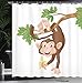 Ambesonne Cartoon Shower Curtain, Funny Monkey Hanging from Tree and Holding Banana Jungle Animals Theme Print, Cloth Fabric Bathroom Decor Set with Hooks, 69