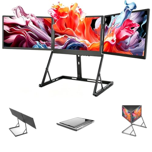 Przedłużacz monitora do laptopa | Przenośny, potrójny przedłużacz monitora premium | W całości wykonany z aluminium | Kąt widzenia na cztery ekrany | 3×15,6" FHD 1080P HDR IPS | USB-C i HDMI