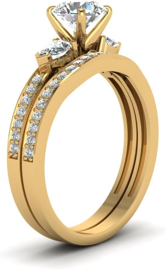 2.75 CT Moissanite 3 Stones Wedding Ring Sets for Couples,10K 14K 18K Solid Gold Cushion/Heart/Oval/Pear/Princess/Round Cut Bridal Ring Sets,Customized Matching Engagement Bands Set for Men and Women Free Engraving