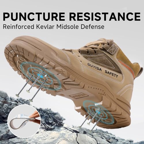 Image of Steel Toe Work Boots for Men - High Top Puncture Resistant Safety Boots - Industrial Boot for Worker - Comfortable Work Boot for Construction