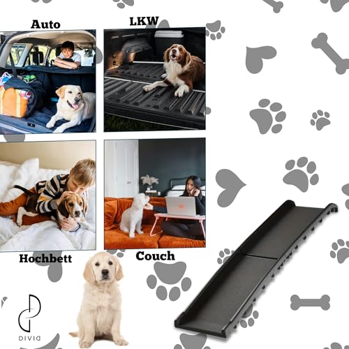 DIVID® Hunderampe Klappbar, Hundetreppe, Hundeautorampe, kofferraumrampe für Hunde und Katzen, bis zu 90 Kg Belastbarkeit, rutschfest und Stabil, Einstiegshilfe, Auto