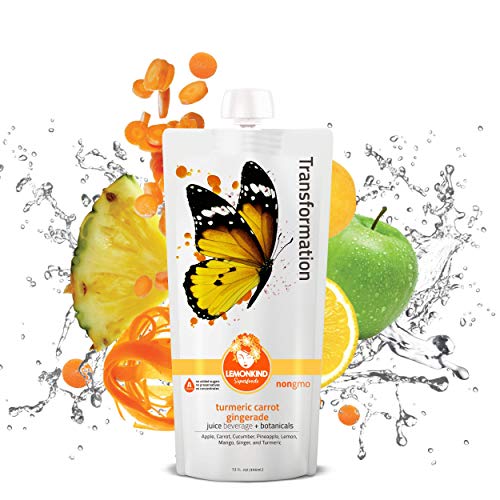 LEMONKIND Carrot Gingerade with Organic Turmeric, Superfood Cleanse Juice – Antioxidants & Immune Defense, Transformation (12oz, Pack of 10)