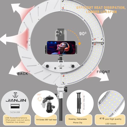 Image of Ring Light Kit:18 inch /45cm Outer 55W6700k Dimmable LED Light, Tripod Stand, Remote Controller,Box for Camera,Smartphone,YouTube,TikTok,Self-Portrait Shooting,CRI95,White