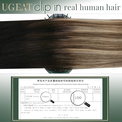 Image of Ugeat Balayage Clip in Hair Extensions 16 Inch 7pcs 120g | Human Clip in Hair Extensions , for Beginners , Natural Black Balayage Chocolate Brown