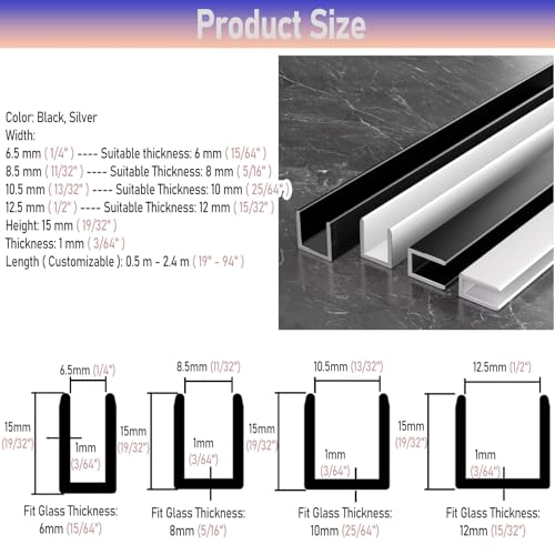 Profilé en U douche encastré minimaliste finition alu silver