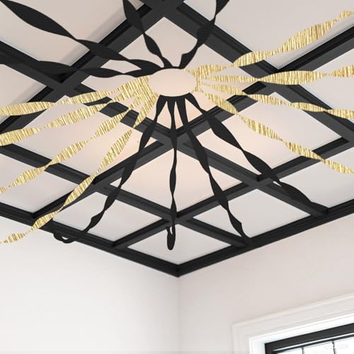 Image of 4 Crepe Paper Streamers Rolls, 328ft Pack of Black and Gold Crepe Paper for Birthday, Graduation, New Years, Wedding, Engagement Party Decorations (1.8 inch x 82 ft /Roll)