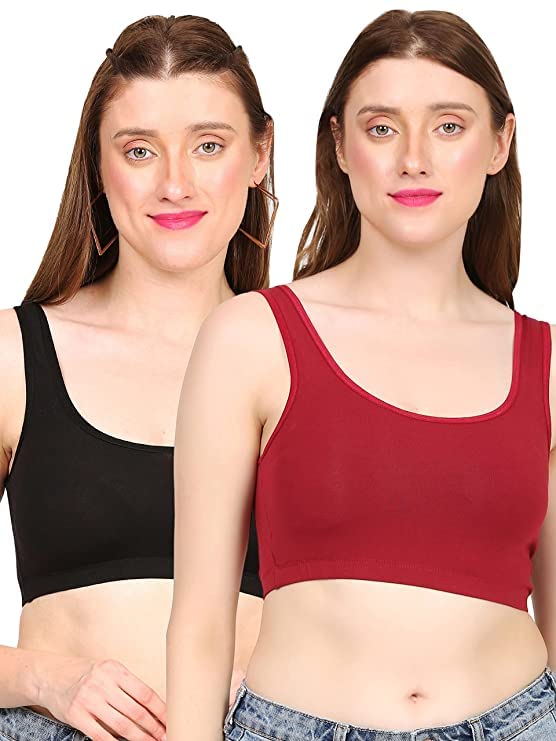 Cotton Full Coverage Non Padded Wire Free Air Sports Bra for Women (Pack of 2)-picture-18