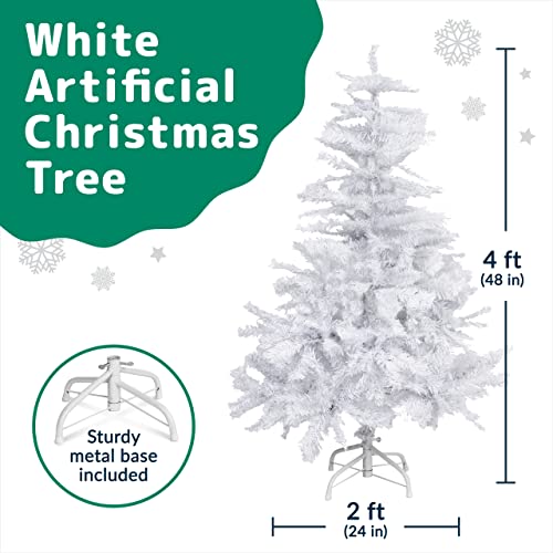 Prextex 4 Feet White Christmas Tree - 320 Tips, Premium Hinged Artificial Canadian Fir Full Bodied Christmas Tree White, Lightweight And Easy To Assemble With Christmas Tree Metal Stand #TOP1