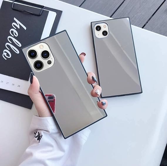 Compatible with iPhone 15 Pro Max Rectangle Mirror Case for Women Girls Makeup Glass Mirror Back Design Silicone Bumper TPU Protective Cover Phone Case