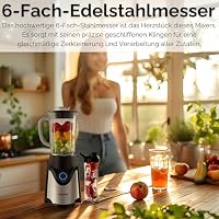 Steinborg® Standmixer mit To-Go Becher Mixer Smoothie Maker 500 Watt 600 ml Glaskrug + 570 ml To-Go Trinkflasche auslaufsicherer Schraubdeckel BPA-Frei Blender Zerkleinerer 6-Fach Edelstahl Messer – Ansicht 5