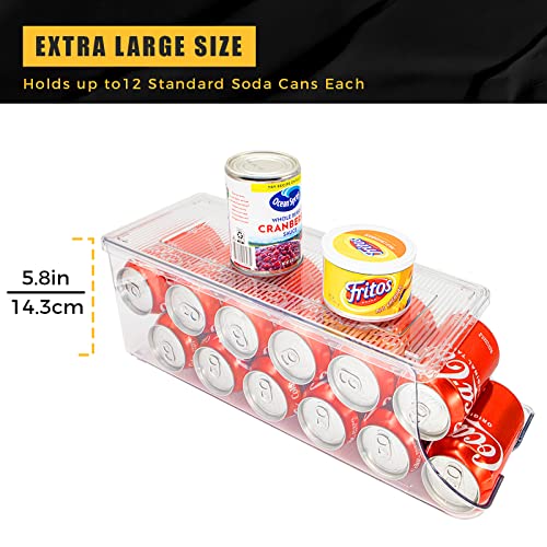 Scavata Soda Can Organizer For Refrigerator, Stackable Canned Food Pop Cans Container Can Holder Dispenser With Lid For Fridge Pantry Rack Freezer, Clear Plastic Storage Bins, Holds 12 Cans Each #TOP1