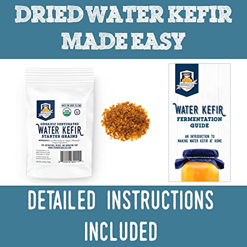 Fermentaholics Organic Dehydrated Water Kefir Grains - Bulgaros De Agua - Starter Culture - Makes A Quart Batch - Dried Starter Grains - Brew Your Own Water Kefir At Home #TOP2